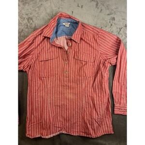 DULUTH TRADING‎ LONG SLEEVE BUTTON DOWN WORK SHIRT RED strip MENS XL